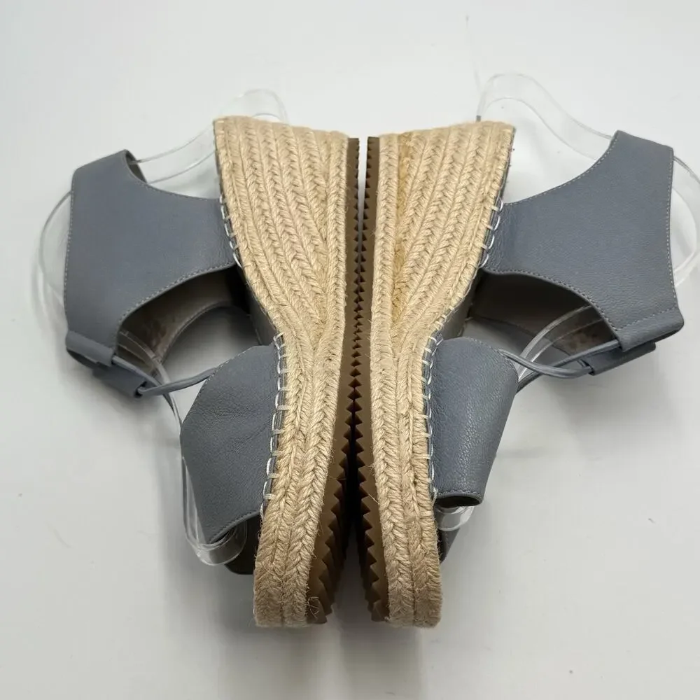 Eileen Fisher AGNES Blue Leather Espadrille Sandals WOMENS SIZE 9 Platform Wedge